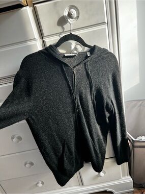 Vince Black Zip-Up Hooded Sweater